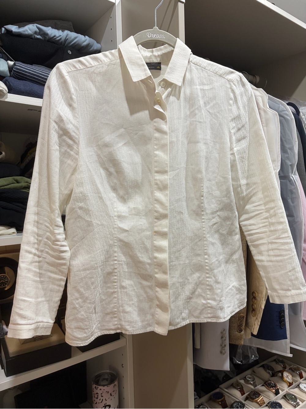 Fendi Cream Button-Up Linen Dress Shirt